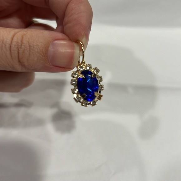 Fashion Statement Blue and Gold Earrings - Picture 2 of 4